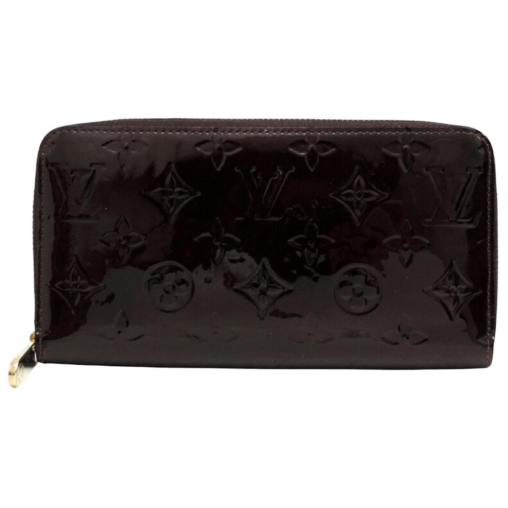Brown Glossy Zip Around Wallet